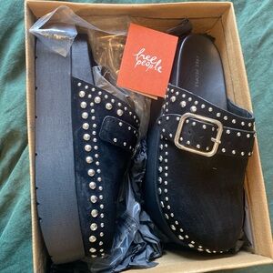 Free People Black Cayatana Studded Mules